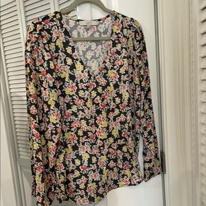 LOFT Women's Floral V-Neck Top - Black and Yellow